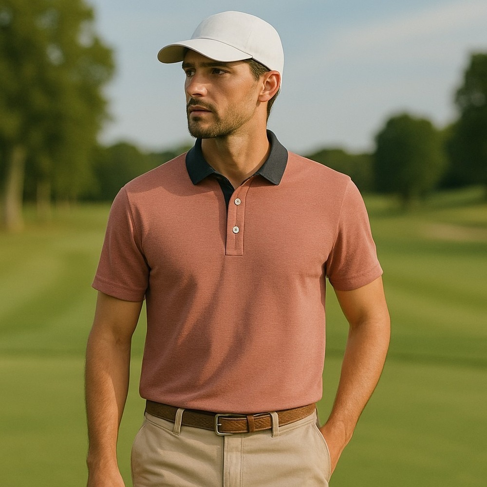7 Diamonds Luxe Soft Polo Shirt L Pink Navy Casual Preppy Golf Tennis Athleisure